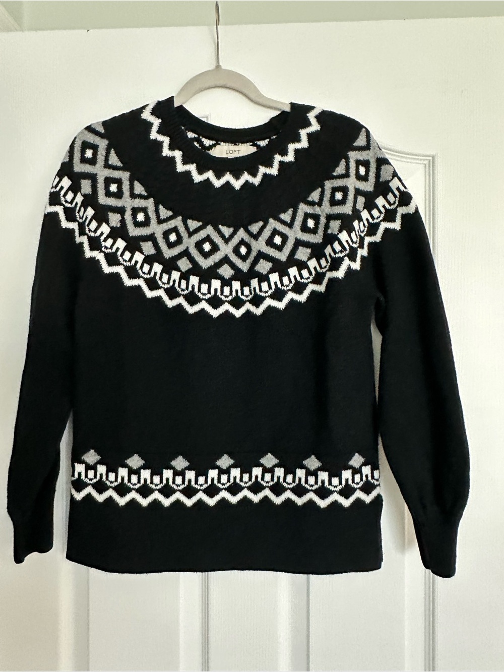 LOFT NWOT Black & White Geometric Yoke Crewneck Sweater